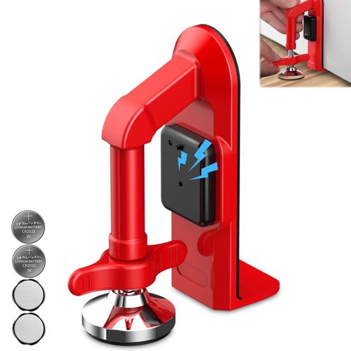 Portable Alarm Door Stopper - 80dB Anti-Theft Security Alarm Door Stoppers for Bottom of Door, Adjustable and Easy to Install for Home, Office, and Travel, Door Security Devices (Red)
