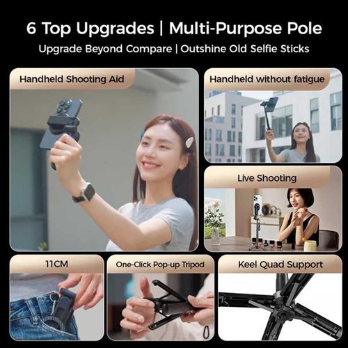 4-in-1 Multi-function 360° Swivel Magnetic Selfie Stick - 360° Swivel Phone Tripod with Wireless Detachable Remote Control, Portable Retractable Detachable Pocket Selfie Stick