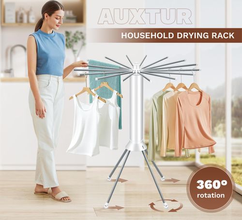 4-leg foldable drying rack with wheels, heavy-duty laundry rack for indoor and outdoor use, space-saving portable design and pulley system