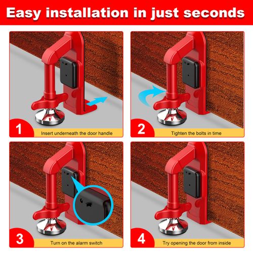 Portable Alarm Door Stopper - 80dB Anti-Theft Security Alarm Door Stoppers for Bottom of Door, Adjustable and Easy to Install for Home, Office, and Travel, Door Security Devices (Red)
