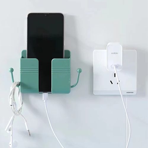 4 Piece Wall Mounted Phone Holder Adhesive Wall Mounted Phone Holder Charging Stand & Remote Control Stand Multi-function Socket Pocket Universal Deck Storage Box for Bedroom, Kitchen, Bathroom, Office