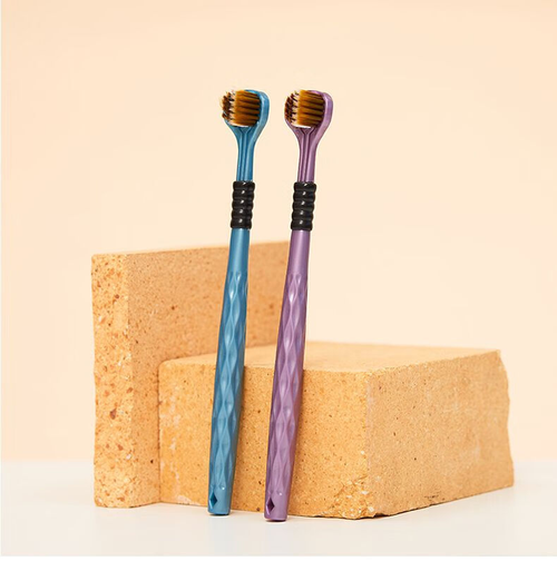 4-Pack Medium Toothbrush Set with Multi-Angle Cleaning, Medium Soft Bristles, Gold, Blue, Cyan, Purple