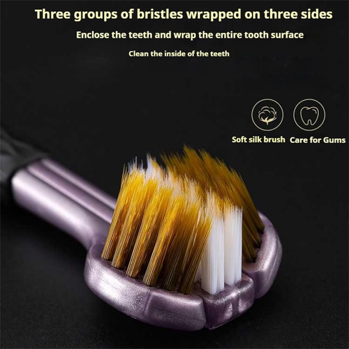 4-Pack Medium Toothbrush Set with Multi-Angle Cleaning, Medium Soft Bristles, Gold, Blue, Cyan, Purple