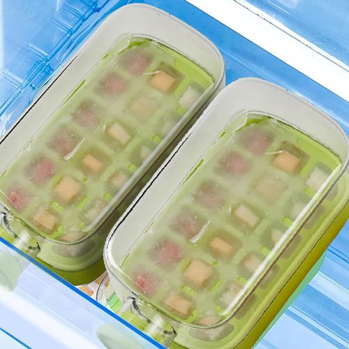 Ice cube bottle, 2025 upgrade, 2-in-1 touch-free ice cube tray water bottle, easy to carry, juice, coffee and other beverages. (Green)