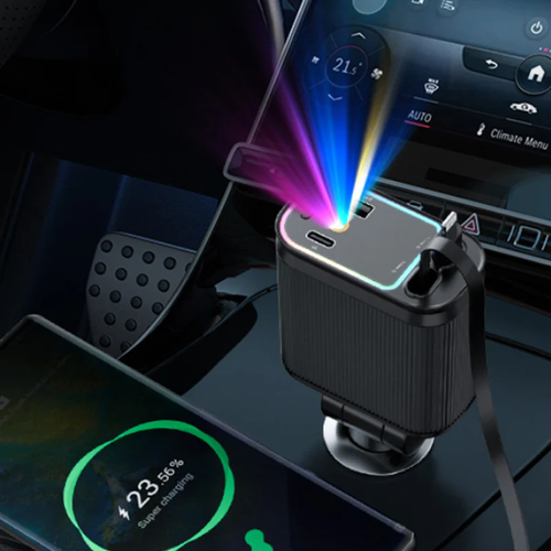 120W red Star Top Ambient Light Car Charger with Retractable Cable