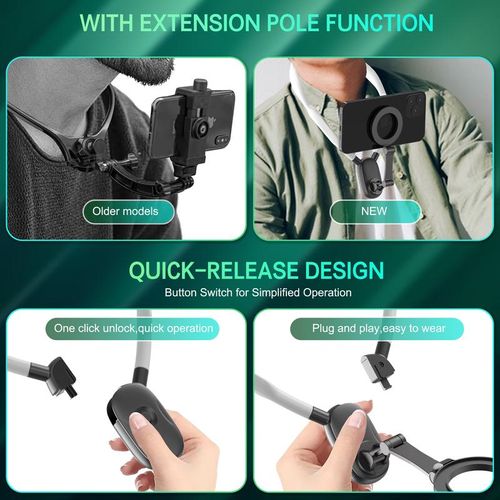 🔥Magnetic Neck Mount for Phones - Hands-Free POV-Vlog Holder, Chest Strap for iPhone 16 15 14 13, Android, Action Cameras, and Smartphone Accessories
