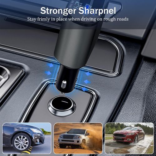 4-in-1 Retractable Car Charger, 100W USB-C Fast Adapter with Lightning Cable & Dual Ports for iPhone, iPad, AirPods, Samsung, Google Pixel