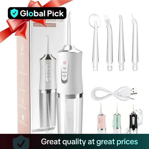 Rechargeable Water Flosser, Portable Oral Irrigator with 4 Counts Jet Flosser with Smart Chip, Portable Oral Irrigator with Detachable Water Tank, USB my smile portable water floss White