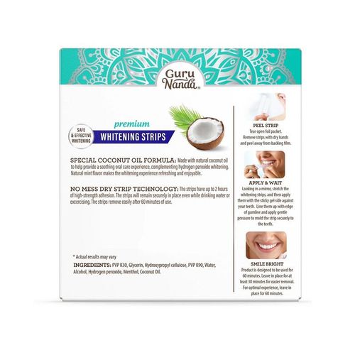 GuruNanda Whitening Strips, 7-day treatment (7 Packets - 2 Strips per pack)- Enamel-Safe Strips for Sensitive Teeth - Non-Slip, Dry Strip Technology