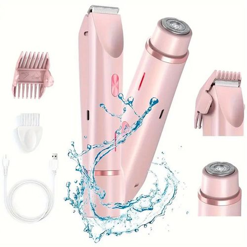 🔥Bikini Trimmer for Women, Electric Shaver and Razor Rechargeable 2-in-1 Body and Facial Epilator, Dual Heads for Painless Trimming of Pubic Hair, Face, Underarms and Legs, Summer Gift