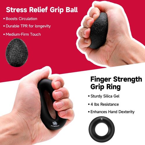 🔥FitBeast Funny Hand Grip Strengthener Workout Kit (5 Pack) Forearm Grip Adjustable Resistance Hand Gripper, Finger Exerciser, Finger Stretcher, Grip Ring & Stress Relief Grip Ball for Athletes