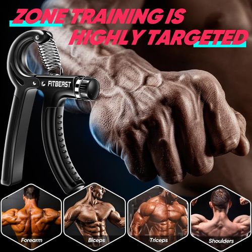 🔥FitBeast Funny Hand Grip Strengthener Workout Kit (5 Pack) Forearm Grip Adjustable Resistance Hand Gripper, Finger Exerciser, Finger Stretcher, Grip Ring & Stress Relief Grip Ball for Athletes