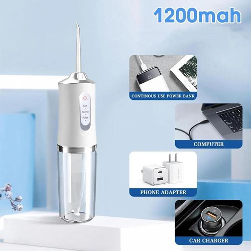 Rechargeable Water Flosser, Portable Oral Irrigator with 4 Counts Jet Flosser with Smart Chip, Portable Oral Irrigator with Detachable Water Tank, USB my smile portable water floss White
