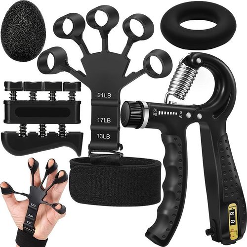 🔥FitBeast Funny Hand Grip Strengthener Workout Kit (5 Pack) Forearm Grip Adjustable Resistance Hand Gripper, Finger Exerciser, Finger Stretcher, Grip Ring & Stress Relief Grip Ball for Athletes