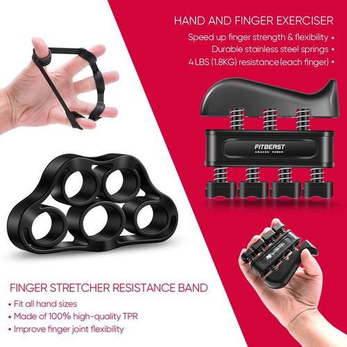 🔥FitBeast Funny Hand Grip Strengthener Workout Kit (5 Pack) Forearm Grip Adjustable Resistance Hand Gripper, Finger Exerciser, Finger Stretcher, Grip Ring & Stress Relief Grip Ball for Athletes