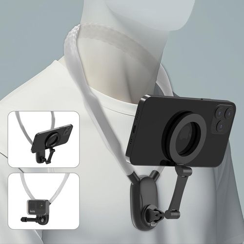 🔥Magnetic Neck Mount for Phones - Hands-Free POV-Vlog Holder, Chest Strap for iPhone 16 15 14 13, Android, Action Cameras, and Smartphone Accessories