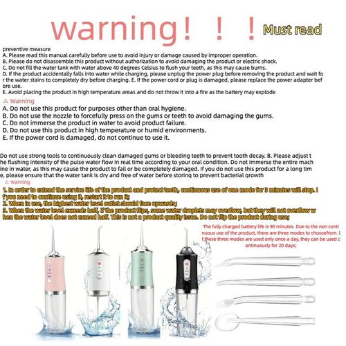 Rechargeable Water Flosser, Portable Oral Irrigator with 4 Counts Jet Flosser with Smart Chip, Portable Oral Irrigator with Detachable Water Tank, USB my smile portable water floss White