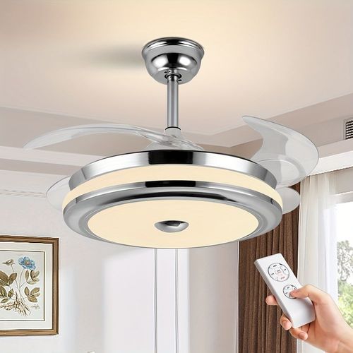36 Inch Tri-Colour Dimmable Remote Control Pendant Light, Acrylic Invisible Fanlight, Bedroom Living Room Fanlight