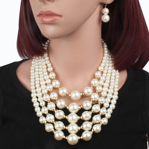 Jewelry Sets Luxury Fashion Multilayer Imitation Pearl Statement Women Necklace and Earring Sets