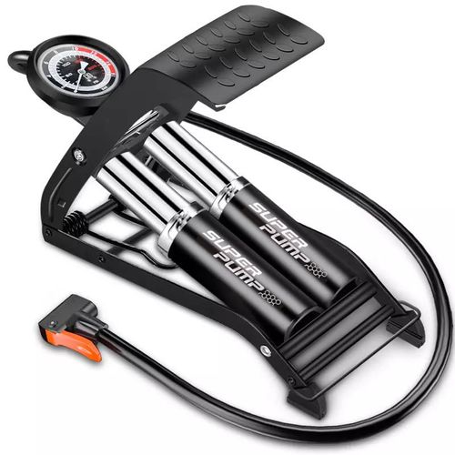 Double Barrel Pedal Bike Pump with Gauge MAX 160PSI High Pressure Portable Air Inflator for Car Bicycle Motorcycle Pump