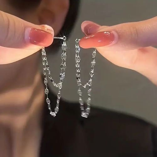 Luxury Shiny S925 Sterling Silver Earrings Wire Women Long Tassel Glitter Chain Earring Jewelry Gifts