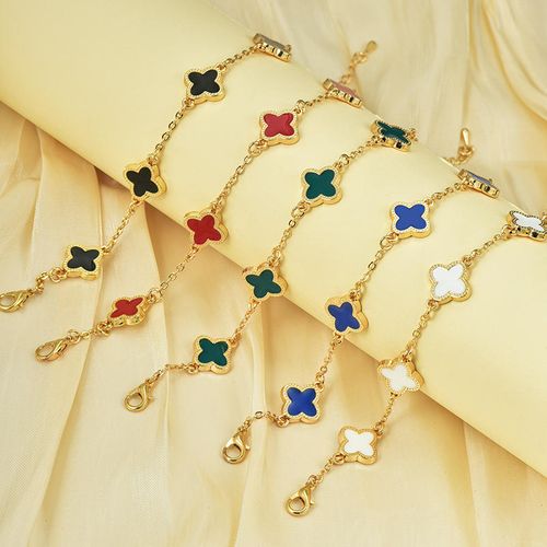 Stainless Steel Four Leaf Clover Pendant Gold Plated Flower Bracelets for Women and Girls Trendy Bangles for Gifts