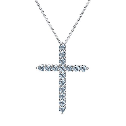 KRKC Moissanite Jewelry 925 Sterling Silver Iced Out Diamond Moissanite Cross Pendant Necklaces for Men Women