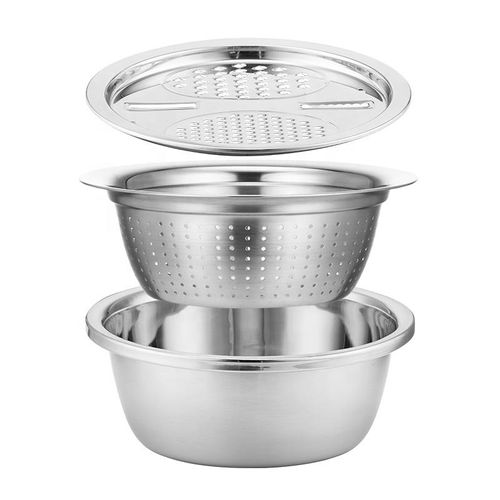 Thickened Stainless Steel Grater Basin Vegetable Washing Basin Kitchen Rice Washing Sieve Vegetable Cutting Grater