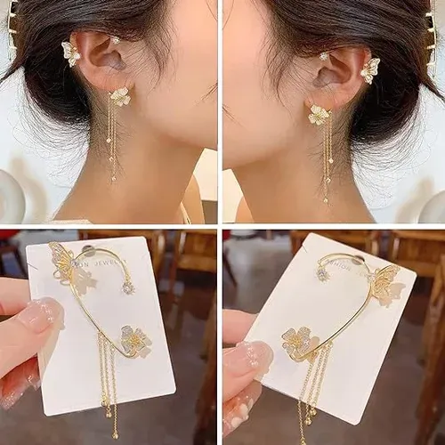 Butterfly Earrings Ear Cuffs Climber Wrap Around Earrings for Women Right Left No Piercing Ear Clip Gold Silver Ear Jewelry Gift