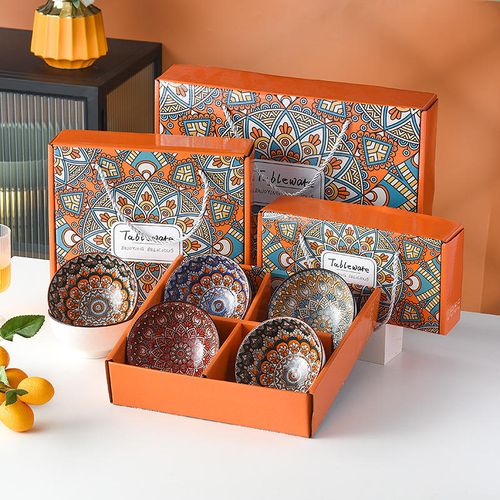 Colorful Printed Under Glazed 2 4 6 Pcs Rice Soup 4.5 Inch Ceramic Bohemia Bowls Set Weeding Souvenirs for Guests