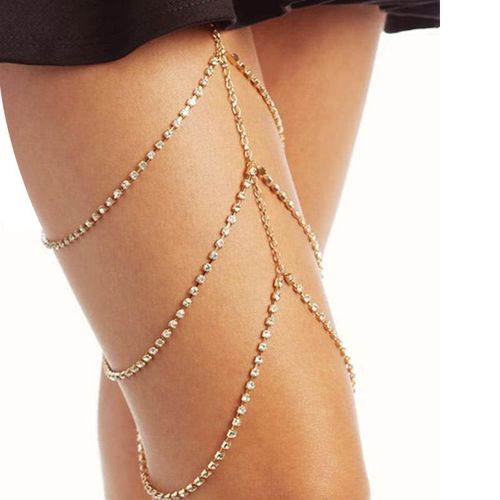 JC Crystal Summer Beach Fashion Three-layer Gold and Silver Leg Chain Body , Women Crystal Rhinestone Sexy Body Chain