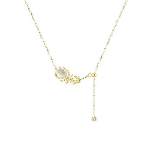 Cat's Eye Feather Diamond Titanium Steel Necklace for Women's Summer New Ins Style Quality Clavicle Chain