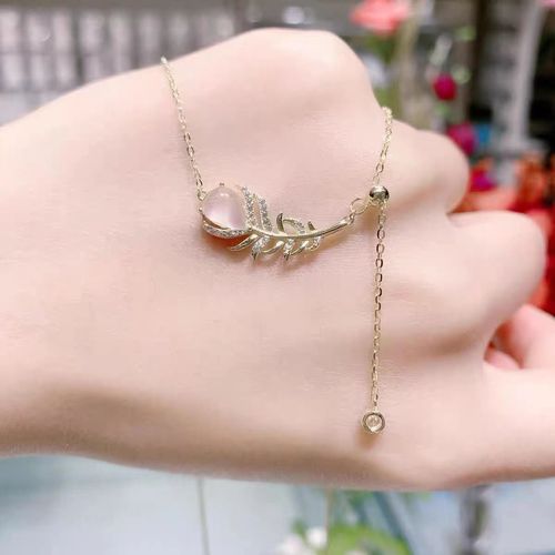 Cat's Eye Feather Diamond Titanium Steel Necklace for Women's Summer New Ins Style Quality Clavicle Chain