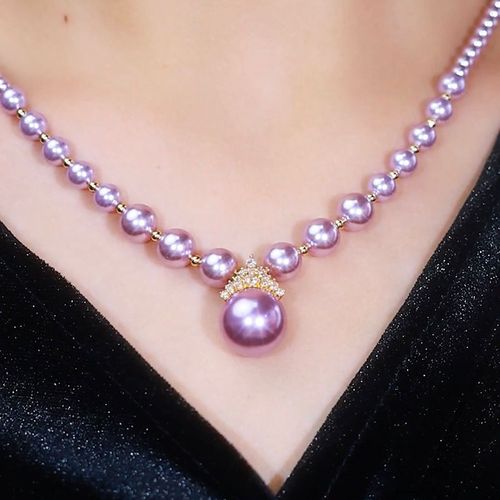 Purple Crown Imitation Pearl Necklace Senior Sense Autumn and Winter New Purple Gas East Clavicle Chain Pearl Necklace