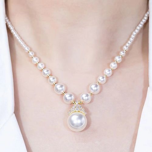 Purple Crown Imitation Pearl Necklace Senior Sense Autumn and Winter New Purple Gas East Clavicle Chain Pearl Necklace
