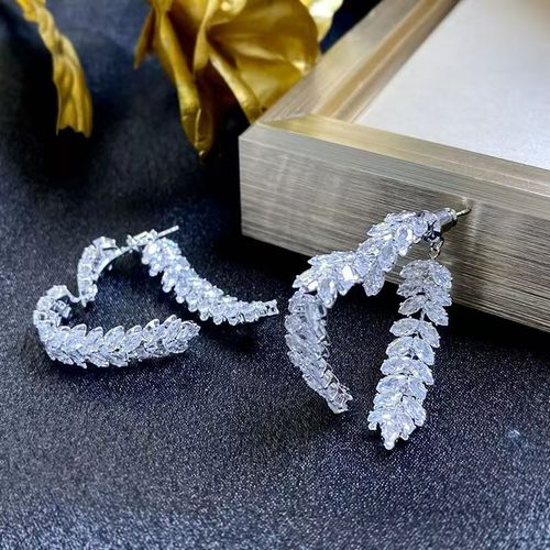 Finetoo Fashion Zircon Wheat Heart Earrings Delicate Crystal Drop Earrings for Women