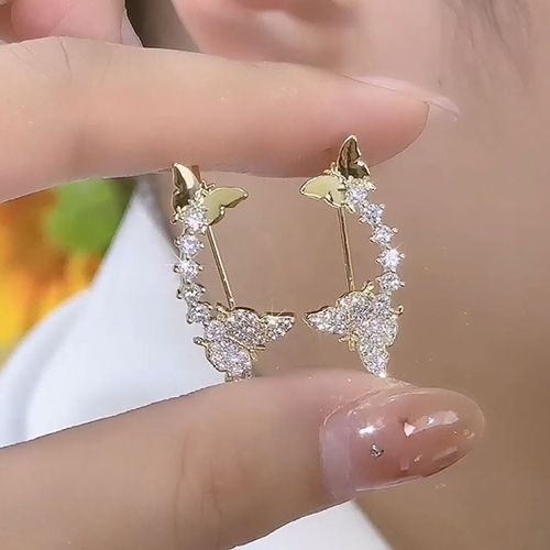 Niche design, exquisite and gentle, versatile Zircon butterfly ear stud earrings, unique and high-end, fashionable ear stud earrings for women