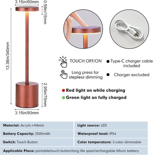NEW Design Cordless Led Table Lamp Modern Wireless Rechargeable Touch Dimming Portable Restaurant Lights Luxury Desk Table Lamps