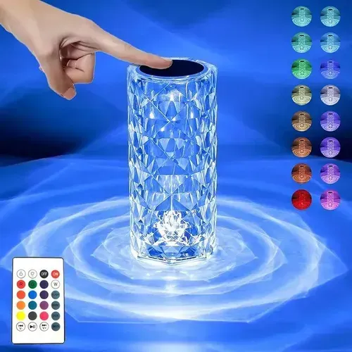 ⏰3 Colors Changing RGB Touch Sensor Rose Crystal Table Lamp USB Rechargeable Romantic LED Rose Crystal Desk Lamps