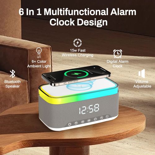🎁🎁OEM Multifunctional Smart Wireless Speaker With LED Display Clock Alarm Phone Charger Bluetooth Speaker💘