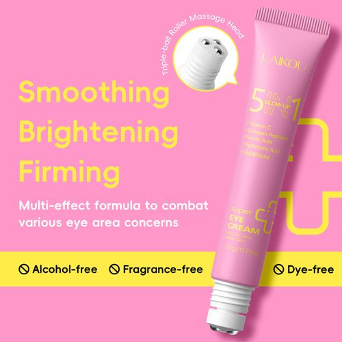 LAIKOU 5 in 1 Grow up Super Roller Eye Cream Anti-Wrinkle Targets Dark Circles With Glutathione Ferulic Acid Ingredients
