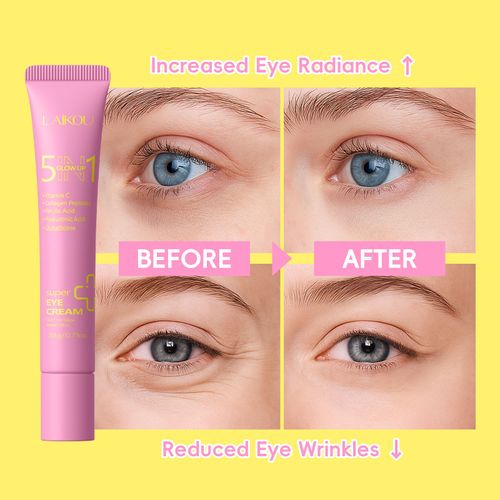 LAIKOU 5 in 1 Grow up Super Roller Eye Cream Anti-Wrinkle Targets Dark Circles With Glutathione Ferulic Acid Ingredients