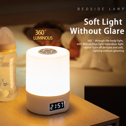USB Chargeable 1200mA LED Remote-controlled Night Light Clock Battery Level Display Three-color Temperature Bedside Lamp