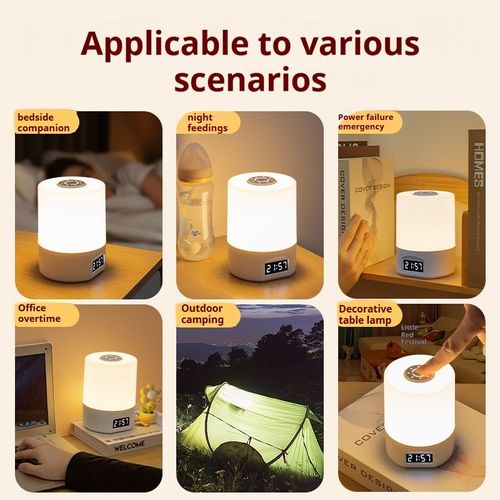 USB Chargeable 1200mA LED Remote-controlled Night Light Clock Battery Level Display Three-color Temperature Bedside Lamp