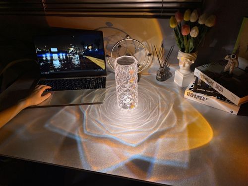 ⏰3 Colors Changing RGB Touch Sensor Rose Crystal Table Lamp USB Rechargeable Romantic LED Rose Crystal Desk Lamps