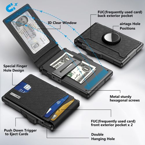 Wallet Men's Long Card Holder Large Capacity Card Slots Flip Cover Carbon Fiber Metal Case Anti-theft Card