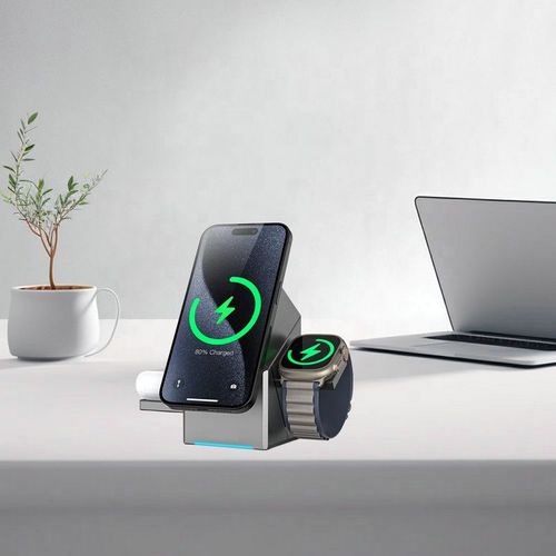 New 3 in 1 Magnetic Charging Cube Stand Portable Fast Station Wireless Charger for Phone Watch Earphone Strong Magnetic Charger