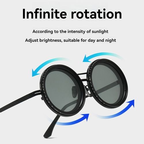 Round Polarized Brightness Adjustable 1-9 Gears ND Filter Sunglasses Adjustable Tint Dimming Sunglasses With Built-in ND Filter