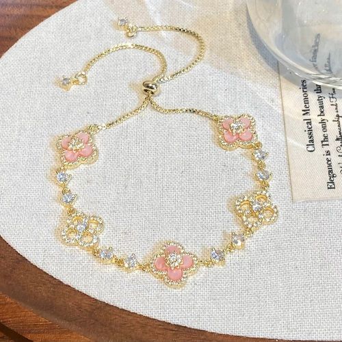 Sweet Sakura High-End Luxury Four-leaf Clover for Bracelet Micro-Infused Zircon Hollow Middle Pink Fritillary Fashion Bracelet