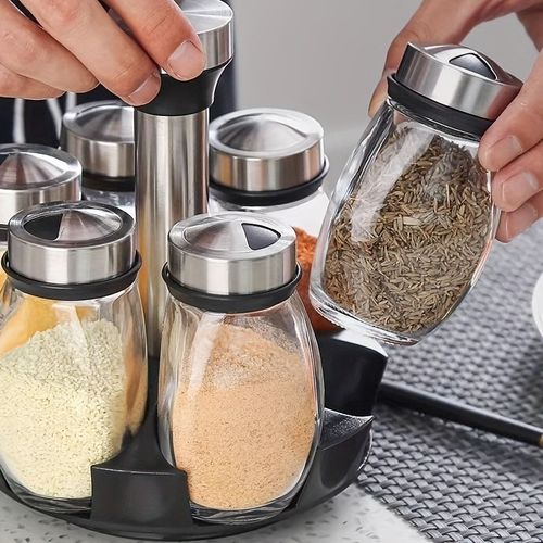 360 Degree Revolving Spice Rack Organizer Glass Bottle Seasoning Racks